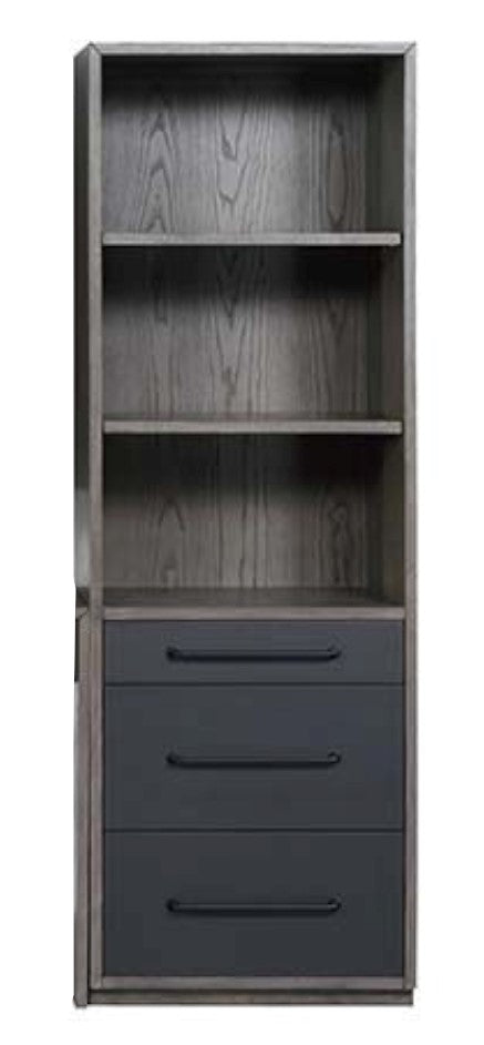 Estevon Gray Oak Wood 3-Drawer Bookcase