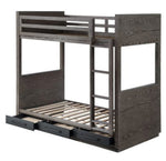 Estevon Gray Oak Wood Twin Bunk Bed with Drawers