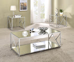 Evelynn 3-Pc Clear Mirror/Chrome Metal Coffee Table Set