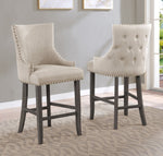 Fanny 2 Beige Linen Fabric Bar Stools