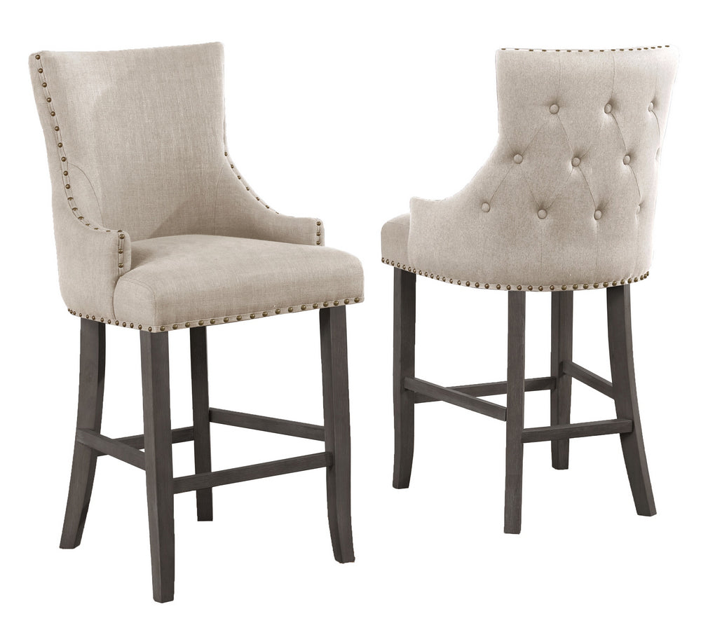 Fanny 2 Beige Linen Fabric Bar Stools