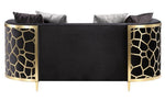 Fergal Black Velvet Loveseat with Geometric Patterned Sides