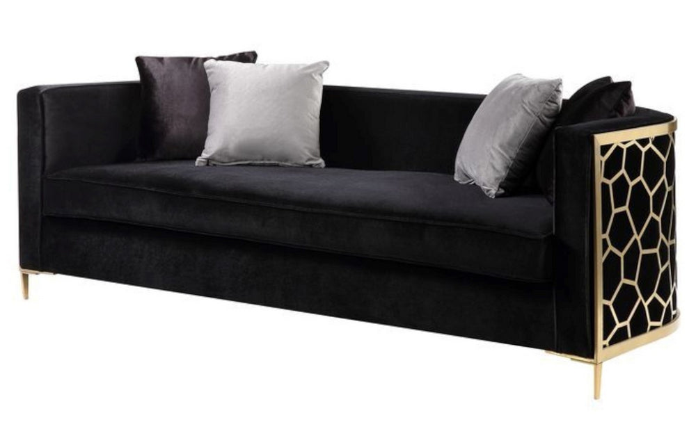 Fergal Black Velvet Sofa with Geometric Patterned Sides