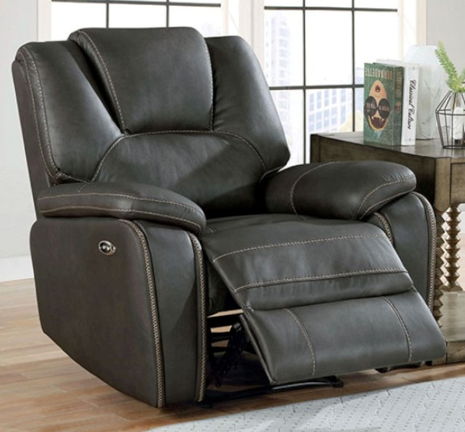 Ffion Gray Leatherette Power Recliner