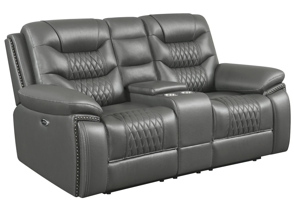 Flamenco Charcoal Leatherette Power Recliner Loveseat