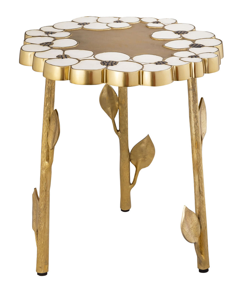 Flor Handpainted Brass Finish Metal Side Table