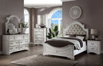 Florian Antique White Wood Queen Bed with PU Leather Headboard