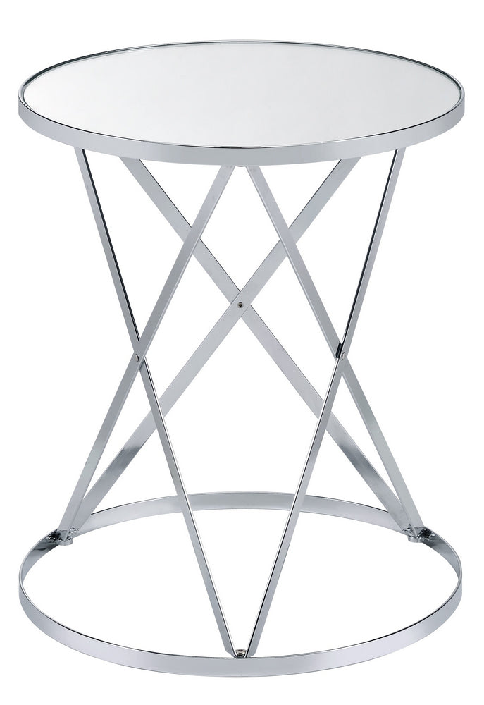 Flux Mirrored/Chrome Metal Round Accent Table