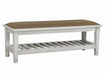 Franco Brown Fabric/Antique White Wood Bench