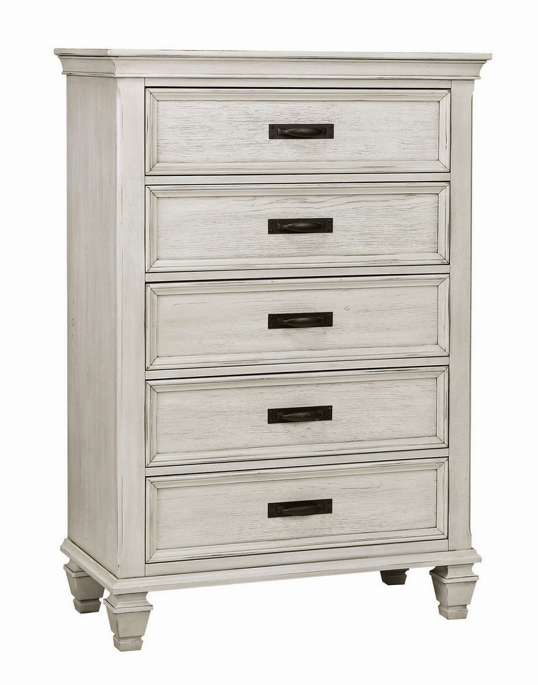 Franco Antique White Wood 5-Drawer Chest