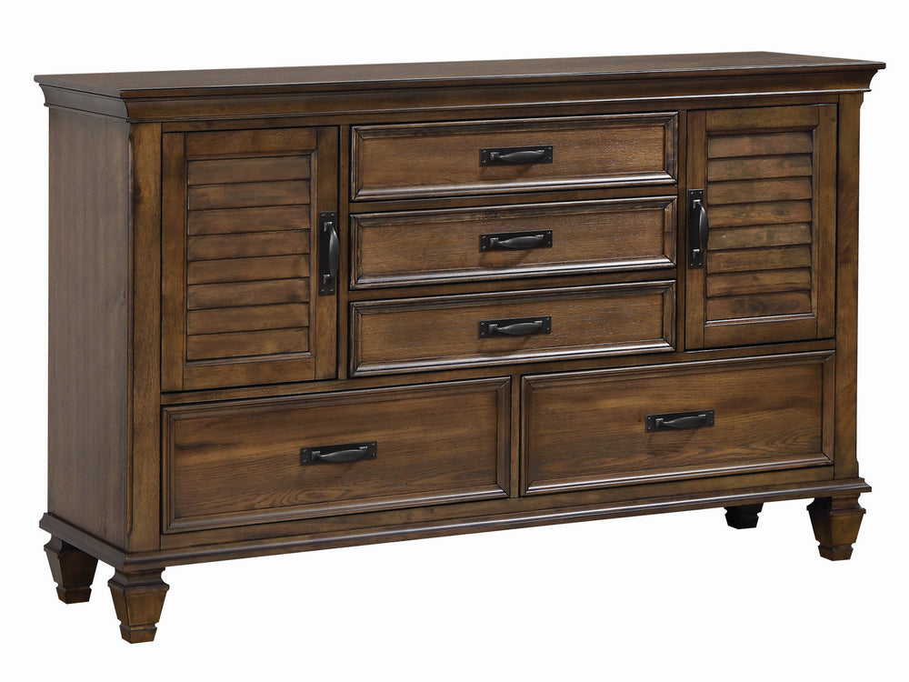 Franco Burnished Oak Wood 5-Drawer Dresser with 2 Doors