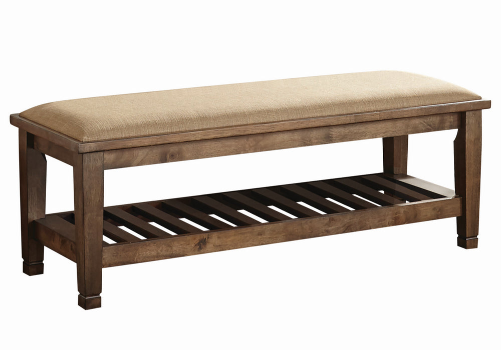 Franco Beige Fabric/Burnished Oak Wood Bench