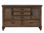 Franco Burnished Oak Wood 5-Drawer Dresser with 2 Doors