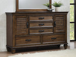 Franco Burnished Oak Wood 5-Drawer Dresser with 2 Doors