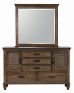 Franco Burnished Oak Wood 5-Drawer Dresser with Mirror