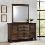 Franco Burnished Oak Wood 5-Drawer Dresser with Mirror