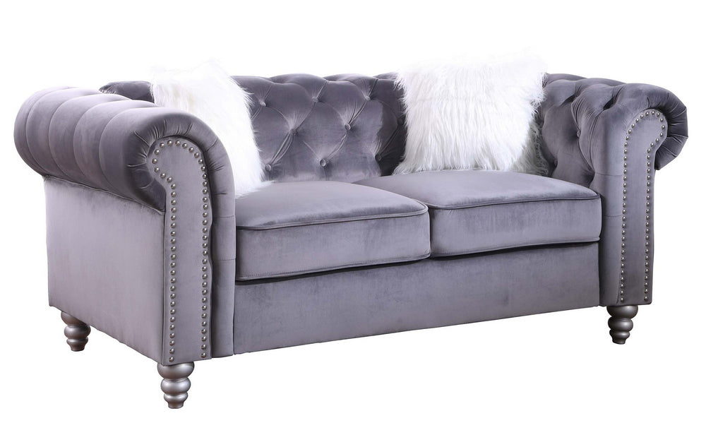 Freya Gray Velvet Tufted Loveseat