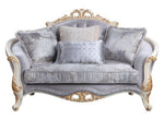 Galelvith Gray Fabric Loveseat with Gold Accent Trim