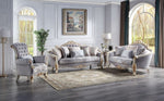 Galelvith Gray Fabric Loveseat with Gold Accent Trim