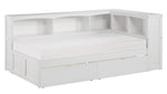 Galen White Twin Bed with Drawers & Bookcase Headboard