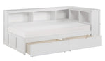 Galen White Twin Bed with Drawers & Bookcase Headboard