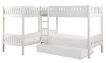 Galen White Wood Corner Twin Bunk Bed with Trundle