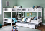 Galen White Wood Corner Twin Bunk Bed with Trundle