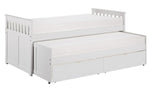 Galen White Wood Twin Bed with Trundle & Storage