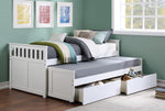 Galen White Wood Twin Bed with Trundle & Storage