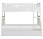 Galen White Wood Twin/Full Bunk Bed with Storage