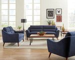 Gano Navy Blue Woven Fabric Loveseat