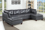 Gargi Black Leather Modular Sectional with Ottomans