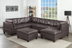 Gargi Dark Coffee Leather Modular Sectional with Ottomans