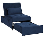 Garrell Dark Blue Velvet Fabric Bench with Pull-Out Bed