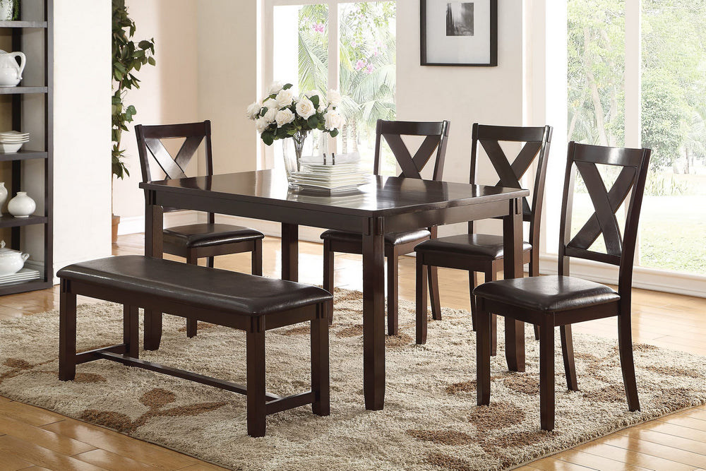 Ghyslaine 6-Pc Espresso Wood/Faux Leather Dining Table Set