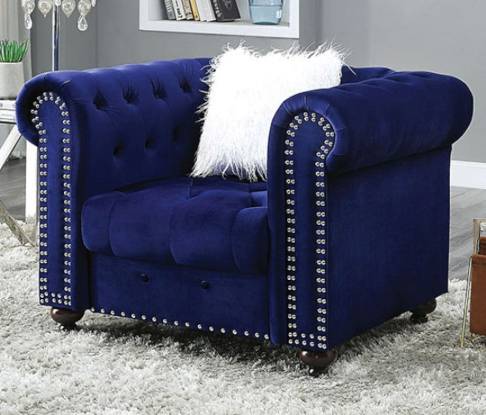 Giacomo Blue Velvet-Like Button Tufted Chair