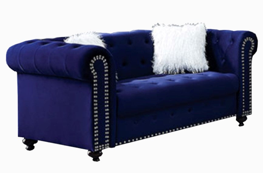 Giacomo Blue Velvet-Like Fabric Loveseat