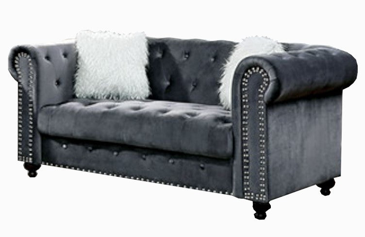 Giacomo Gray Velvet-Like Fabric Loveseat