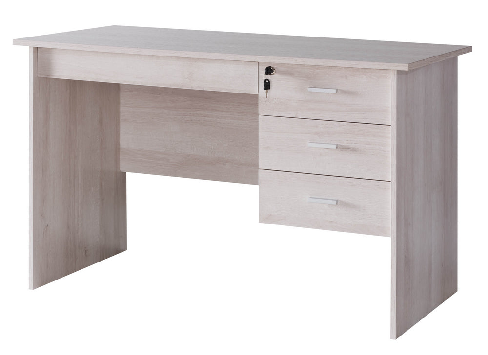 Giada White Oak Wood Writing Desk with 3 Lockable Drawers