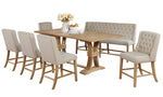 Gisselle 7-Pc Rustic Oak Wood/Beige Linen Counter Height Table Set