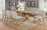 Gisselle 7-Pc Rustic Oak Wood/Beige Linen Counter Height Table Set