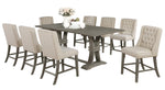 Gisselle 9-Pc Rustic Gray Wood/Beige Linen Counter Height Table Set