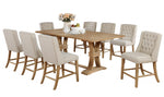 Gisselle 9-Pc Rustic Oak Wood/Beige Linen Counter Height Table Set