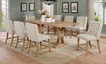 Gisselle 9-Pc Rustic Oak Wood/Beige Linen Counter Height Table Set