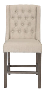 Gisselle 2 Beige Linen/Rustic Gray Wood Counter Height Chairs