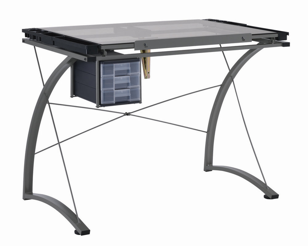 Melo Contemporary Smoke Glass/Silver Metal Drafting Desk