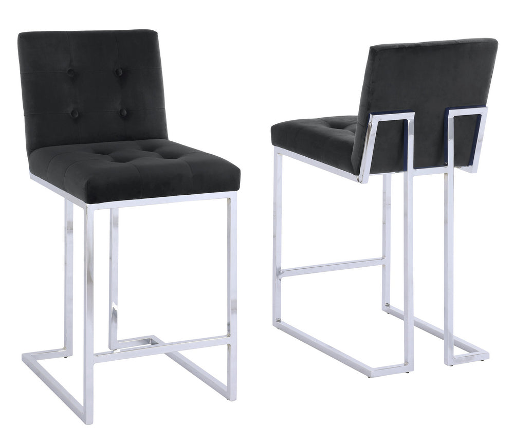 Gloria 2 Black Velvet/Silver Metal Counter Height Chairs