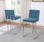 Gloria 2 Blue Velvet/Silver Metal Counter Height Chairs