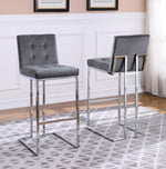 Gloria 2 Gray Velvet/Silver Metal Bar Stools