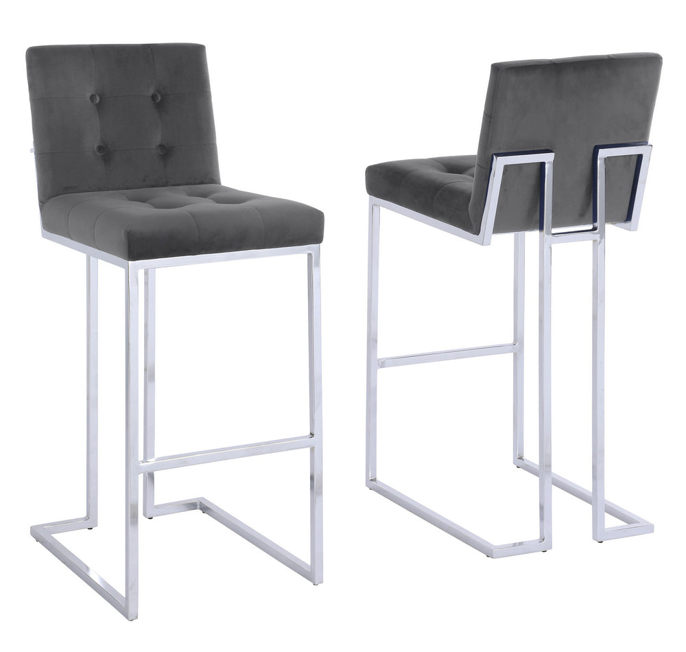 Gloria 2 Gray Velvet/Silver Metal Bar Stools